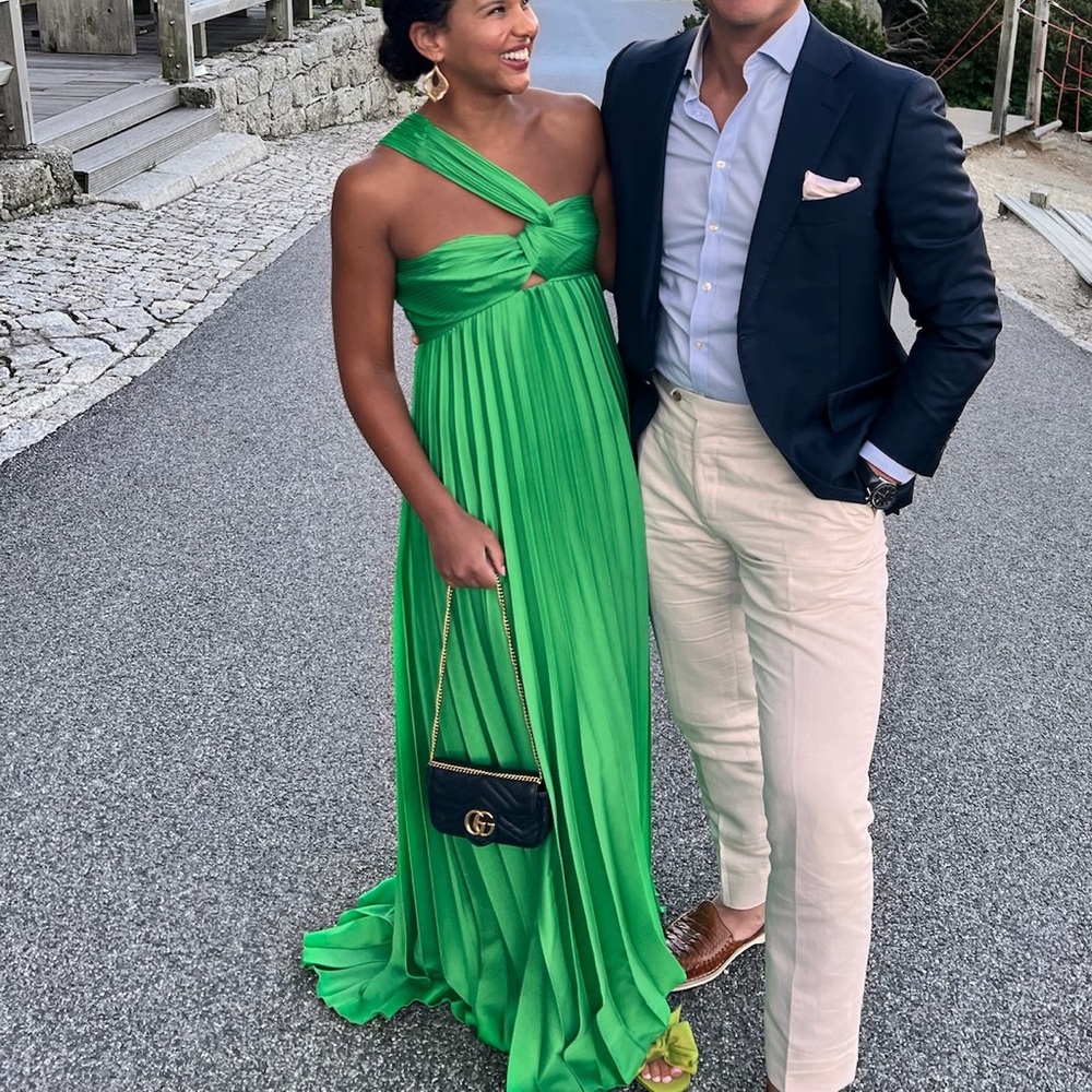 Mango Emerald Green One Shoulder Dress